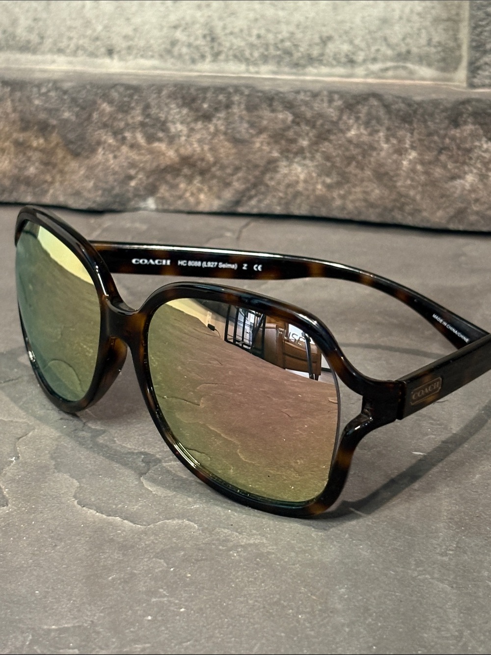 Coach SelmaTortoiseshell Sunglasses with Polarized Rose Gold Mirrored Lenses